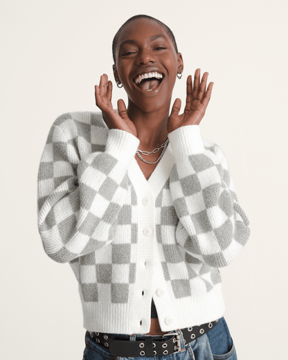 Vans Evelyn Cardigan Sweater in Checkerboard White