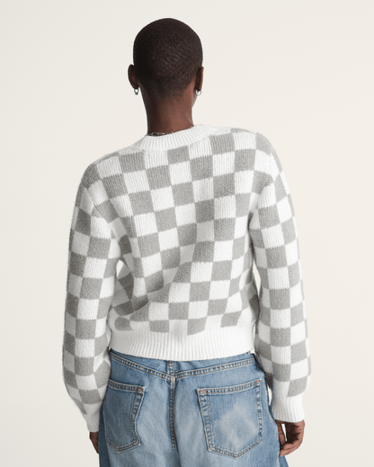 Vans Evelyn Cardigan Sweater in Checkerboard White