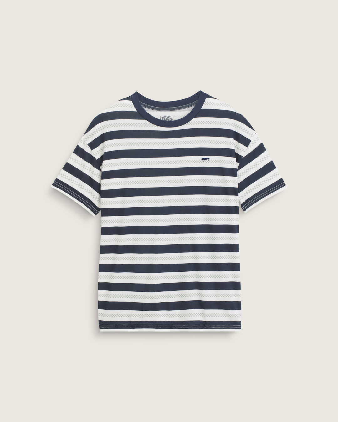 Vans Salton Stripe Checkerboard T-Shirt in Checkerboard Marshmallow White / Navy Blue