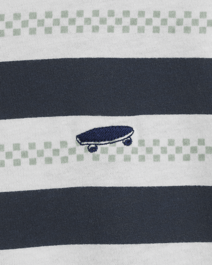 Vans Salton Stripe Checkerboard T-Shirt in Checkerboard Marshmallow White / Navy Blue