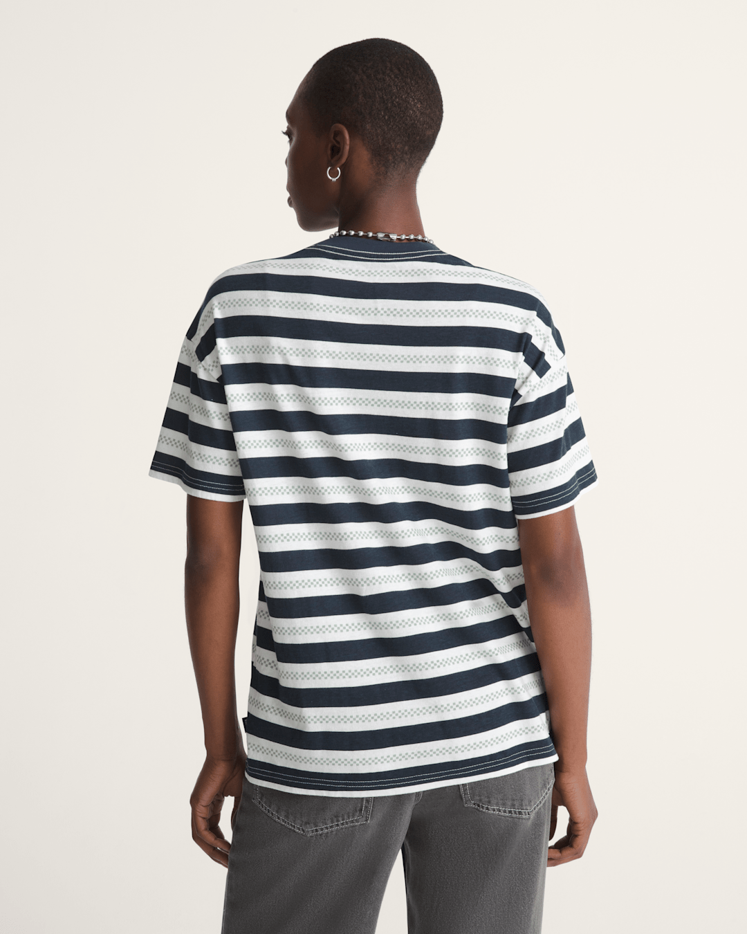 Vans Salton Stripe Checkerboard T-Shirt in Checkerboard Marshmallow White / Navy Blue