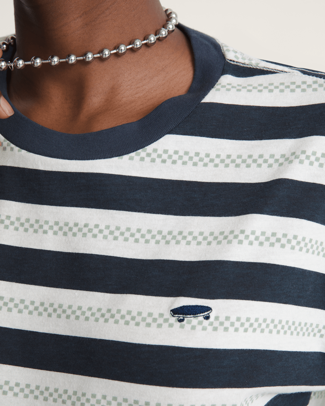Vans Salton Stripe Checkerboard T-Shirt in Checkerboard Marshmallow White / Navy Blue