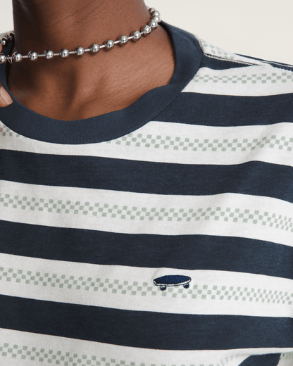 Vans Salton Stripe Checkerboard T-Shirt in Checkerboard Marshmallow White / Navy Blue