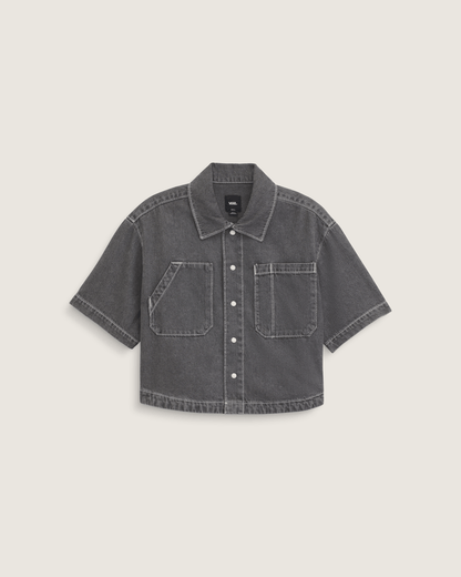 Vans Natalie Denim Button Up Shirt in Wash Grey