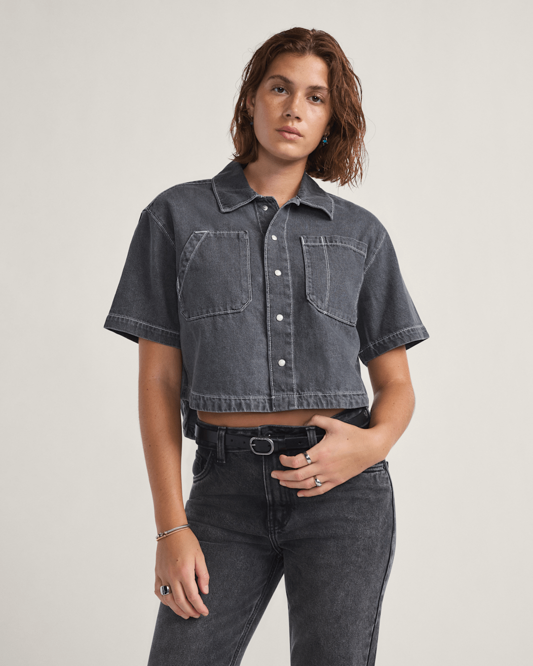 Vans Natalie Denim Button Up Shirt in Wash Grey