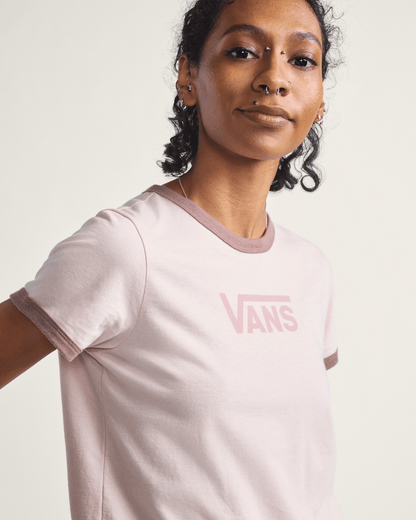 Vans Drop V Ringer T-Shirt in Sepia Rose Pink