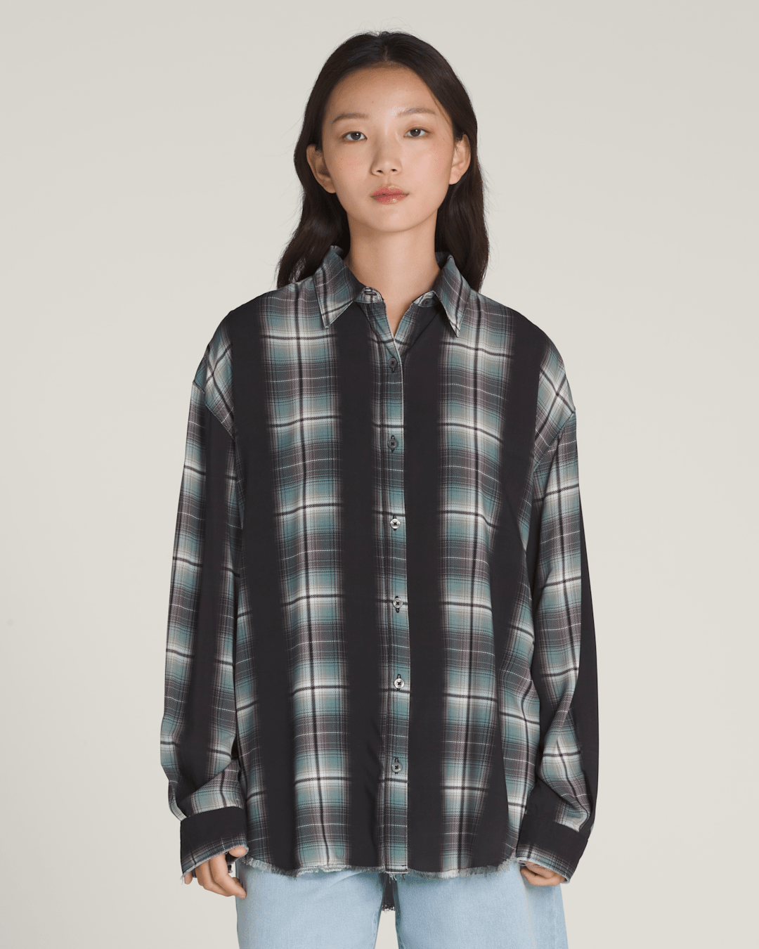 Vans Gillian Plaid Button Up Shirt in Black / Grey / Blue