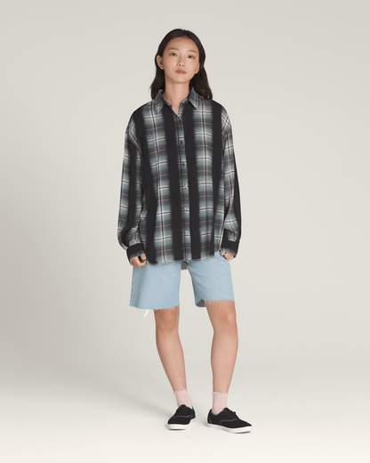 Vans Gillian Plaid Button Up Shirt in Black / Grey / Blue