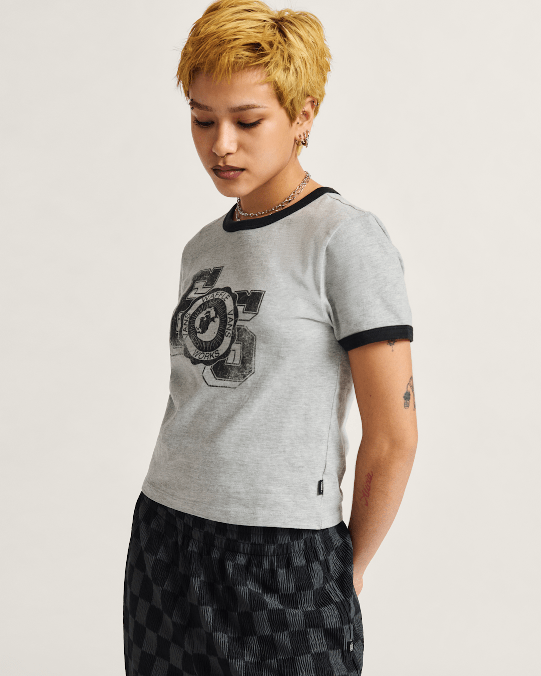Vans Campus Tour Ringer T-Shirt in Heather Grey / Black