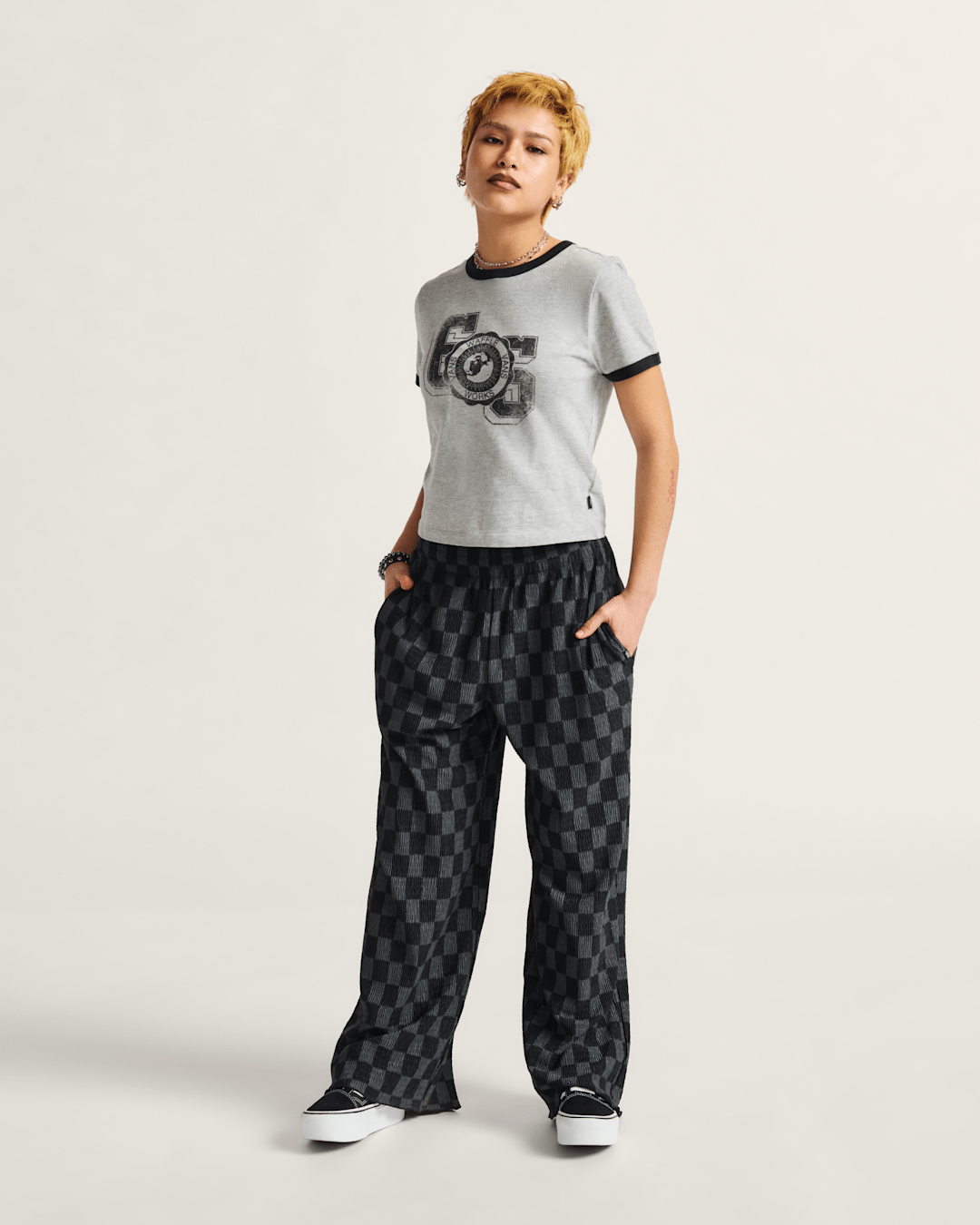 Vans Campus Tour Ringer T-Shirt in Heather Grey / Black