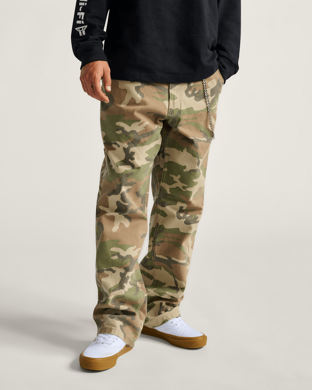 Vans Drill Chore Carpenter Loose Denim Pants in Vintage Camo Black
