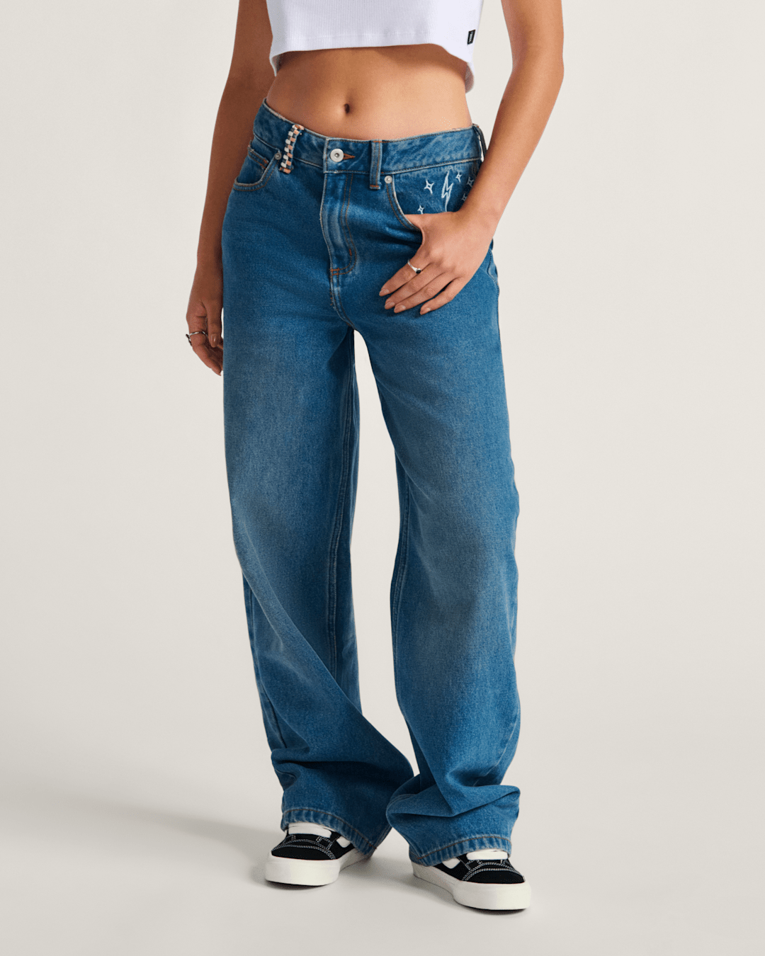 Vans Sirelle Embroidered Denim Pants in Vintage Indigo Blue