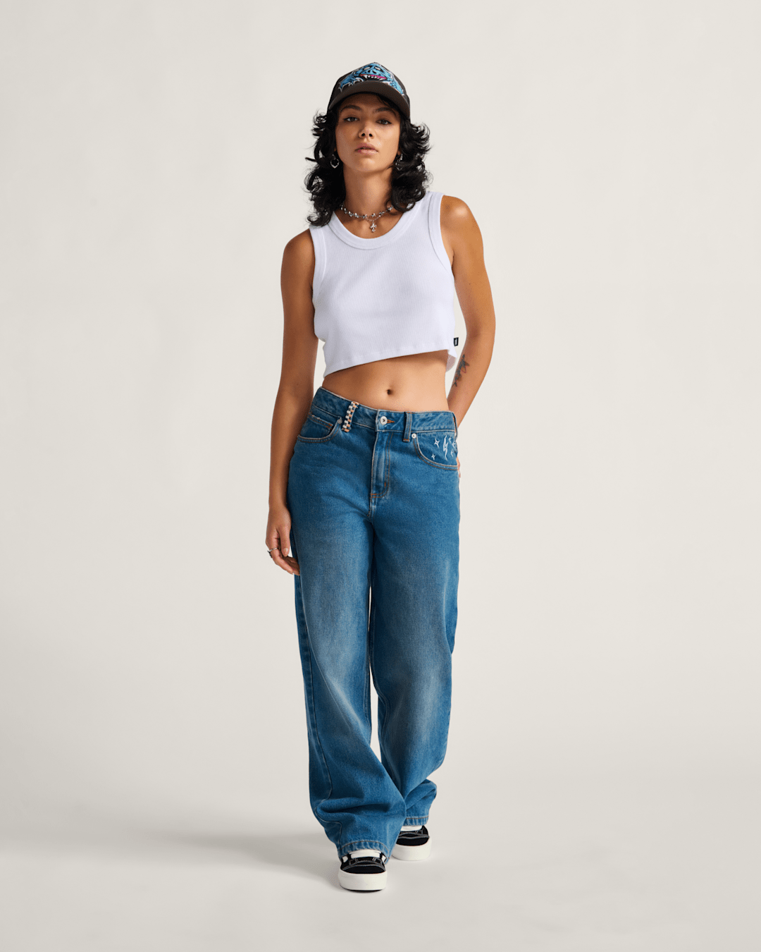 Vans Sirelle Embroidered Denim Pants in Vintage Indigo Blue