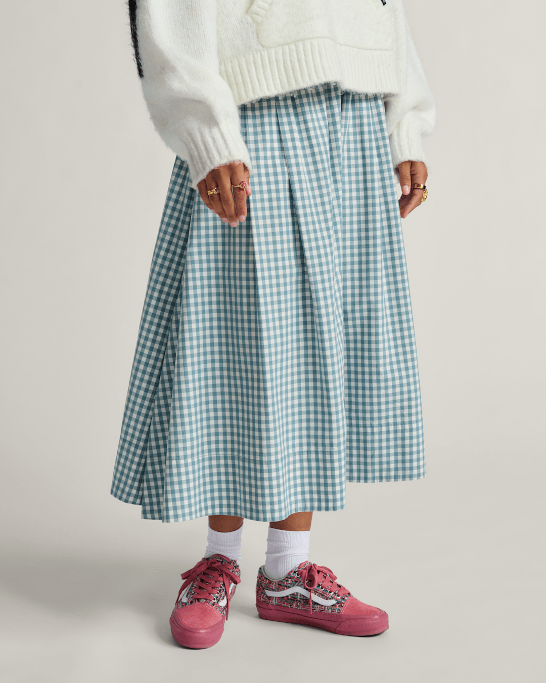 Vans Francesca Full Plaid Skirt in Blue / White