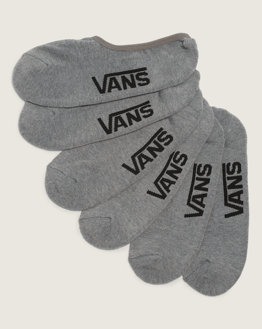 Vans Classic No Show Socks 3-Pack in Heather Grey