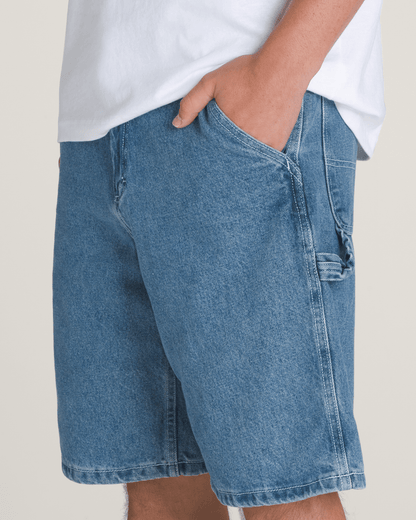Vans Drill Chore Loose Denim Shorts in Stone Wash Blue
