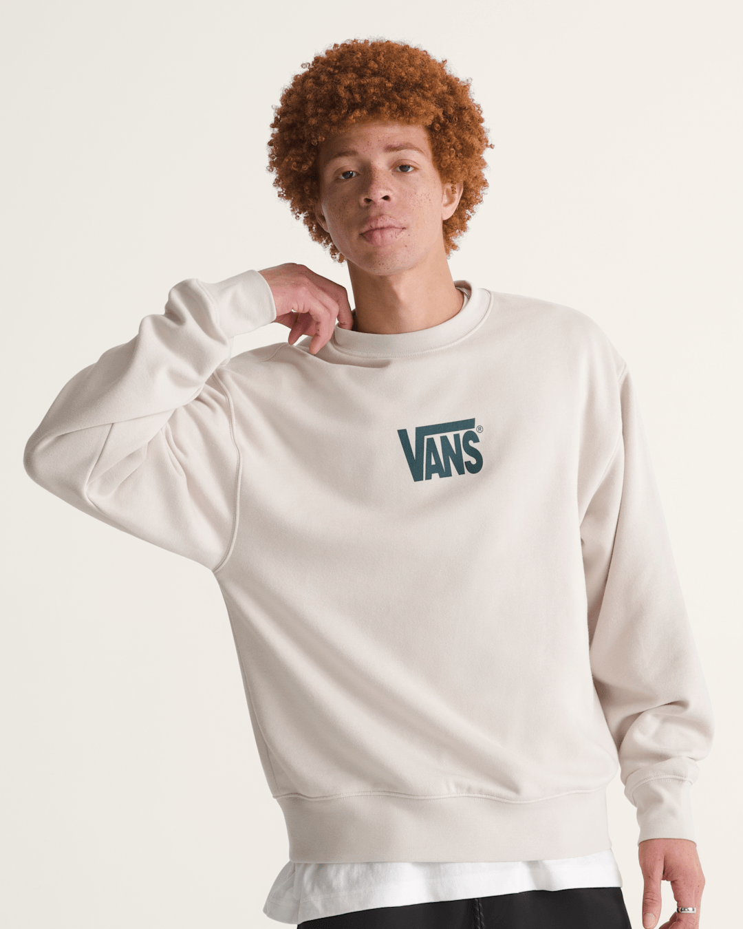 Vans Stretch Logo Crew Sweatshirt in Oatmeal Beige