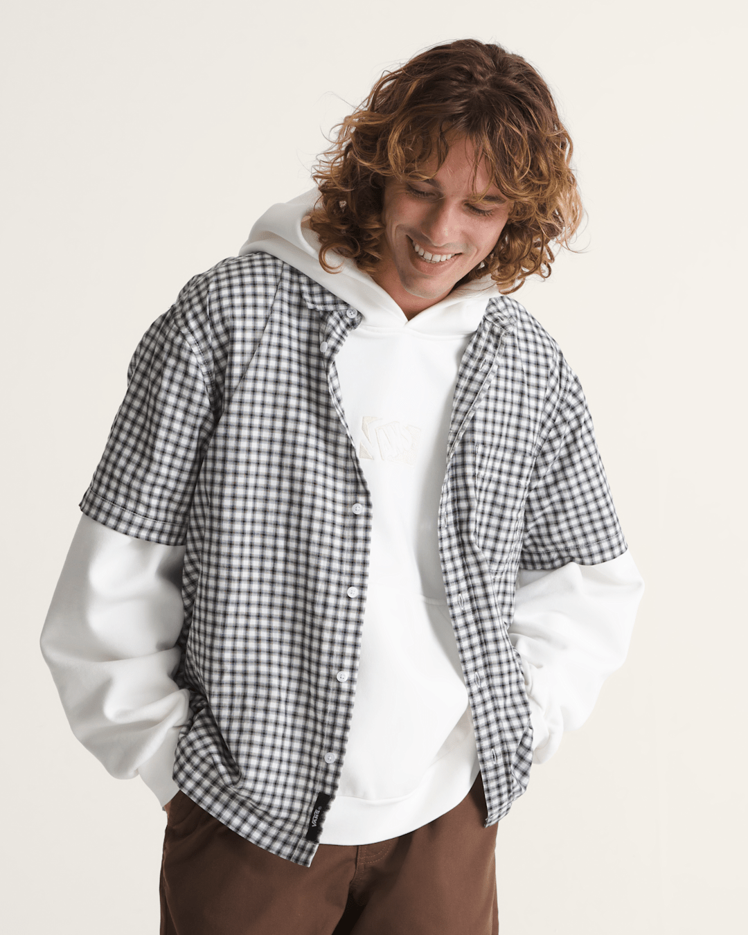 Vans Larkspur Mini Plaid Shirt in White / Black