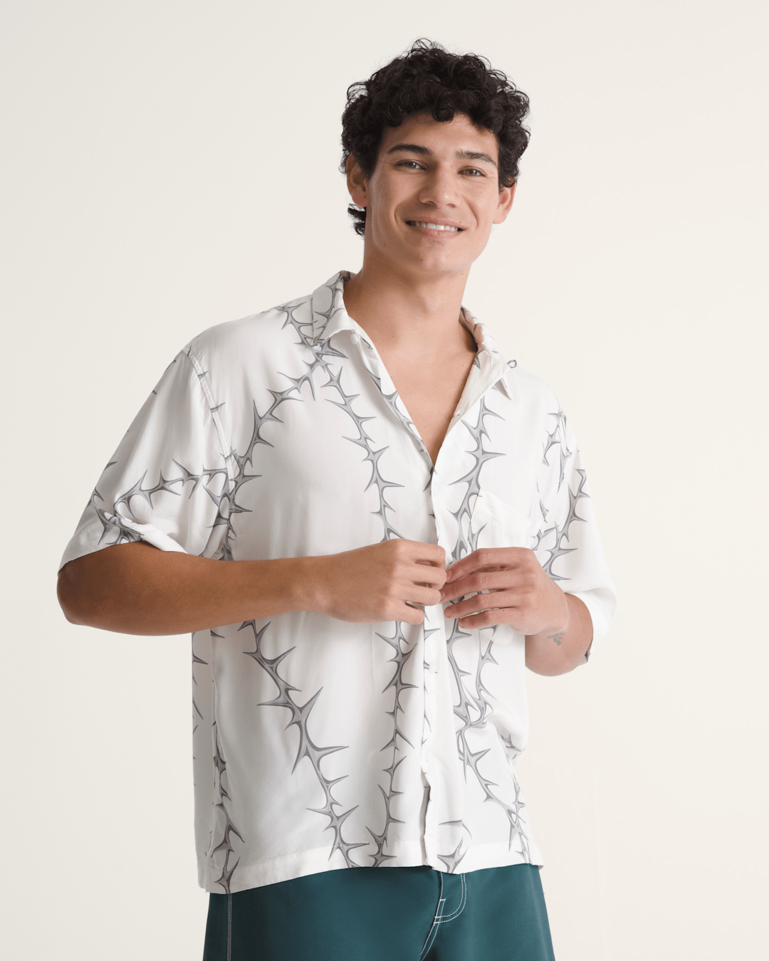 Vans Van Doren Printed Camp Button Up Shirt in White