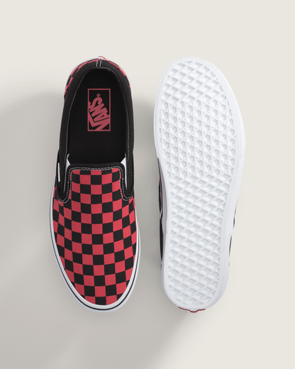 Vans Classic Slip-On Checkerboard Shoe in Checkerboard Crimson Haze Red