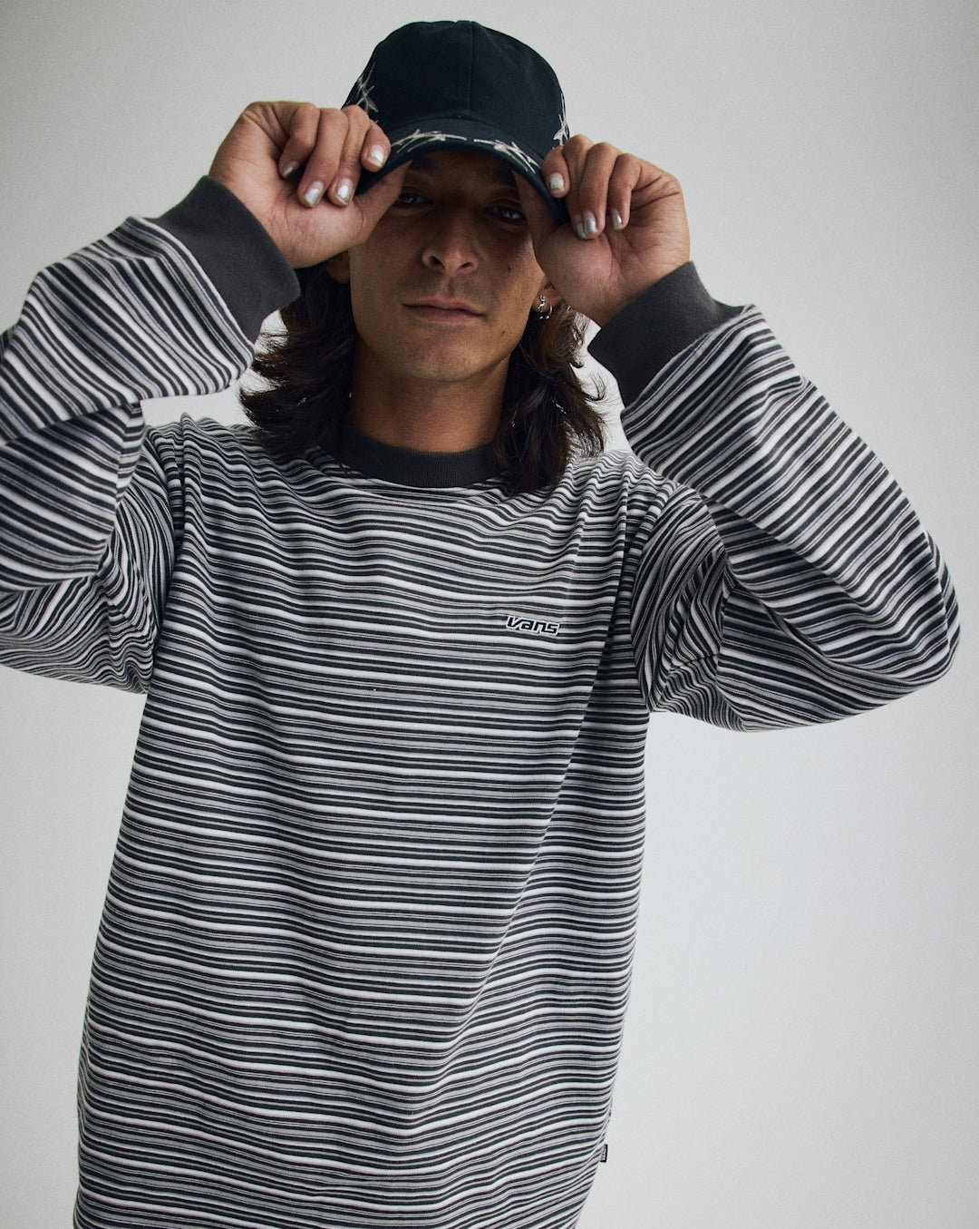 Vans Wesley Stripe Long Sleeve Knit Shirt in Faded Black
