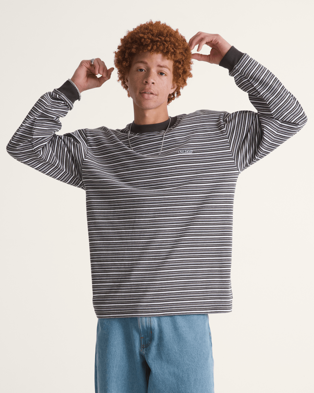 Vans Wesley Stripe Long Sleeve Knit Shirt in Faded Black