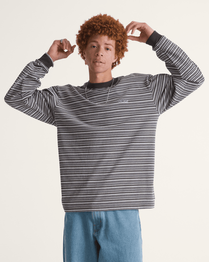 Vans Wesley Stripe Long Sleeve Knit Shirt in Faded Black