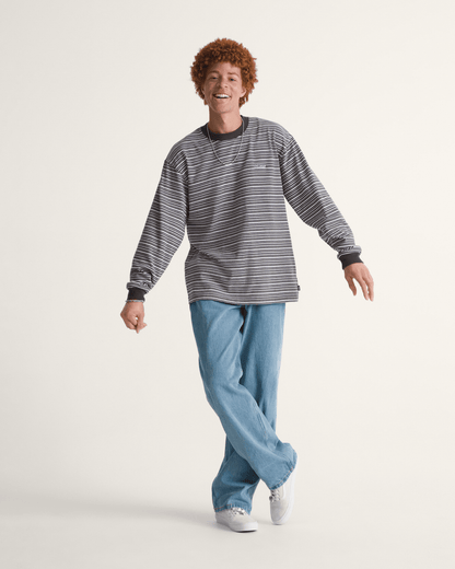 Vans Wesley Stripe Long Sleeve Knit Shirt in Faded Black