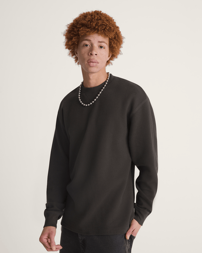 Vans Navigate Thermal Long Sleeve Shirt in Faded Black