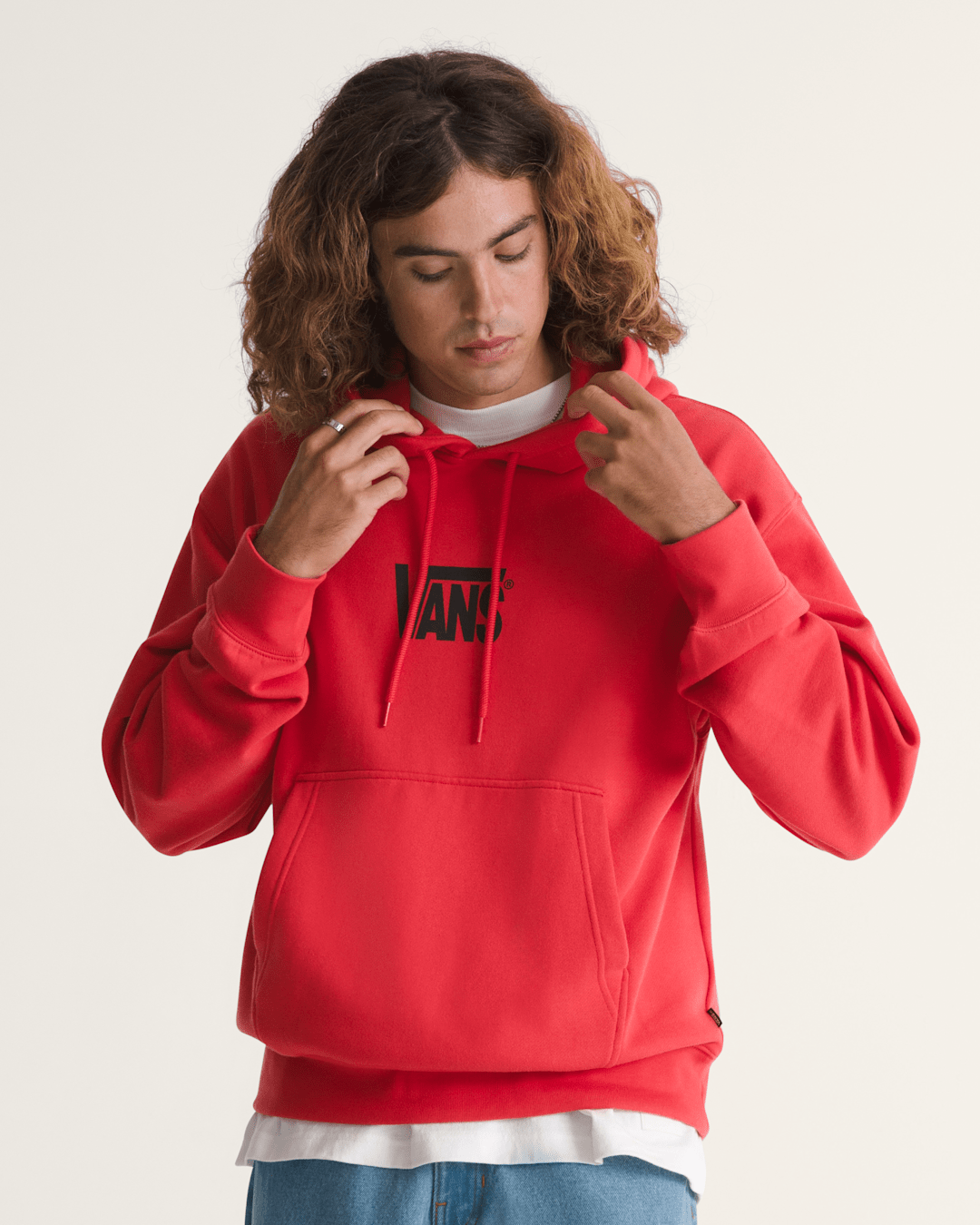 Vans Stretch Logo Pullover Hoodie in Crimson Haze Red