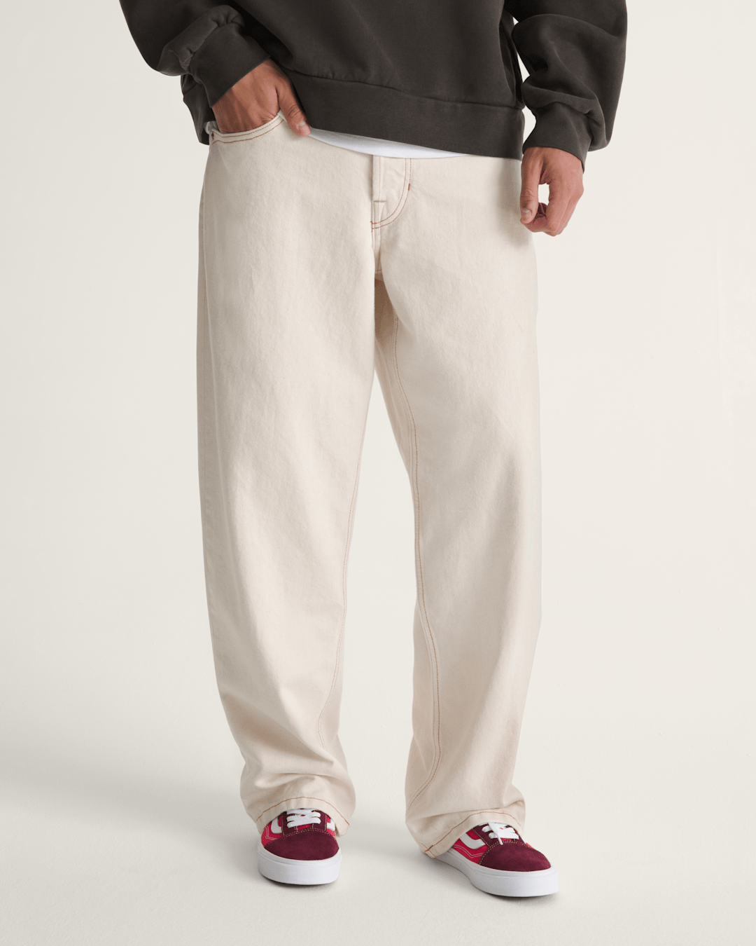 Vans Premium Check-5 Loose Denim Pants in Natural Seed Beige