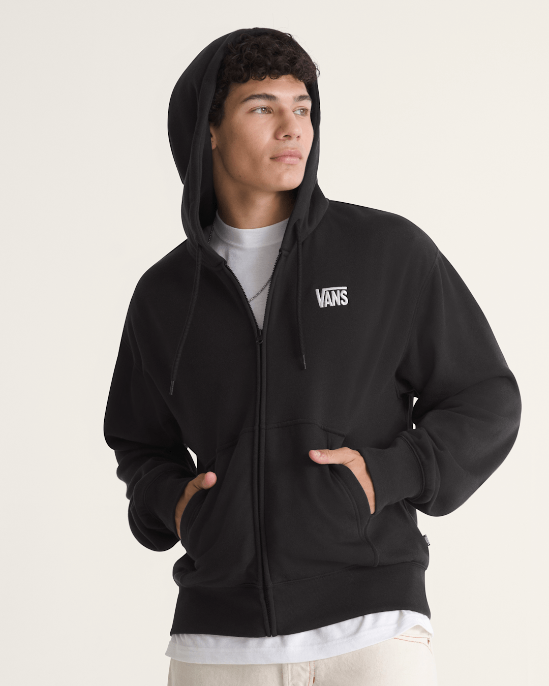 Vans Stretch Logo Zip Hoodie in Black / White
