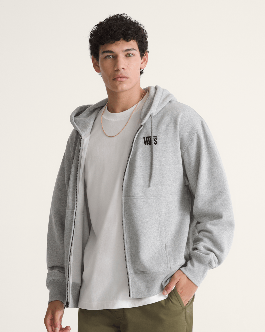 Vans Stretch Logo Zip Hoodie in Cement Heather Grey