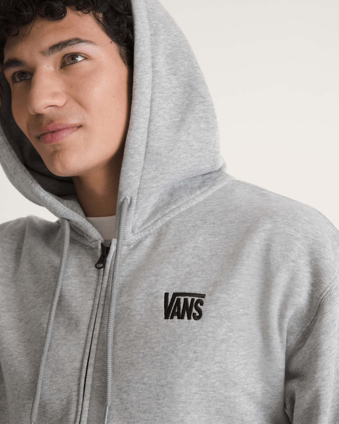Vans Stretch Logo Zip Hoodie in Cement Heather Grey