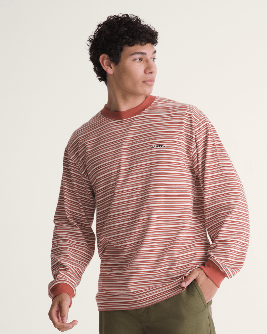 Vans Wesley Stripe Long Sleeve Knit Shirt in Light Bronze Brown