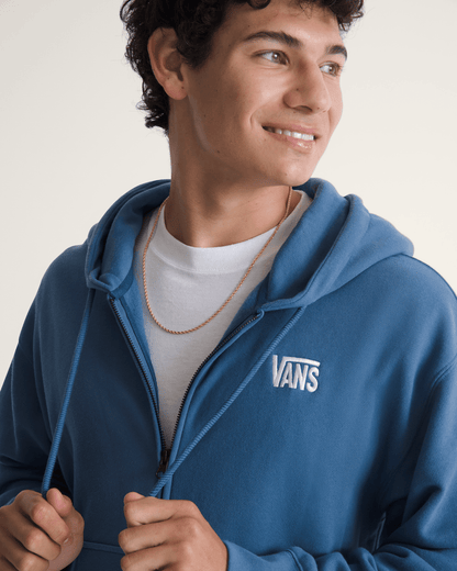 Vans Stretch Logo Zip Hoodie in True Navy Blue