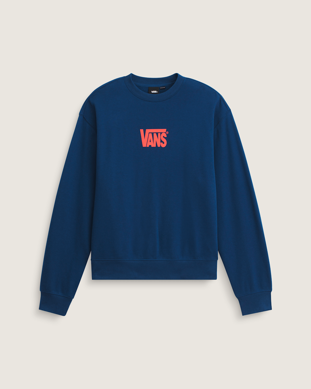Vans Stretch Logo Crew Sweatshirt in Deep Indig Blue / Flame Red