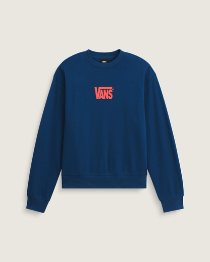 Vans Stretch Logo Crew Sweatshirt in Deep Indig Blue / Flame Red