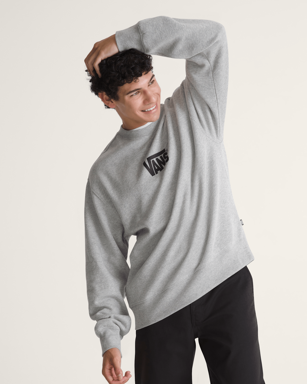 Vans Stretch Logo Crew Sweatshirt in Cement Heather Grey