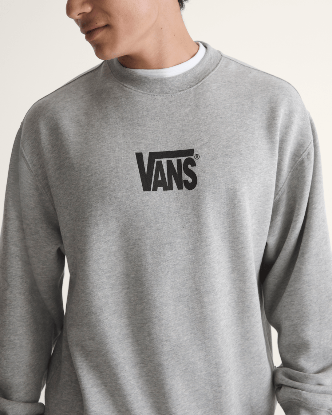 Vans Stretch Logo Crew Sweatshirt in Cement Heather Grey