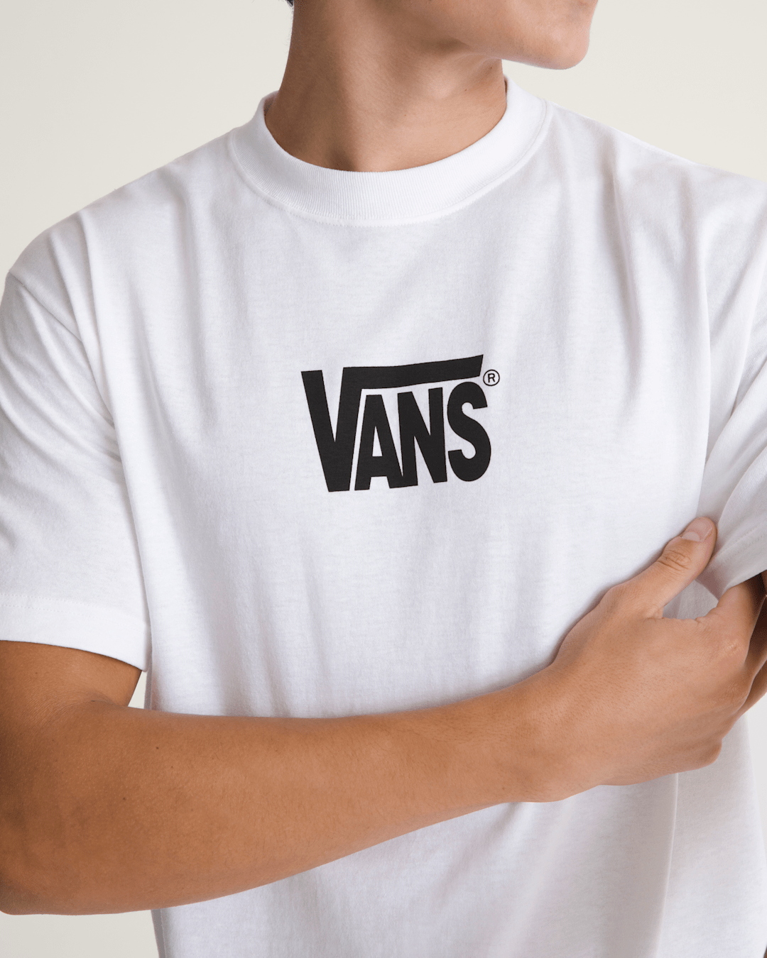 Vans Stretch Logo T-Shirt in White / Black