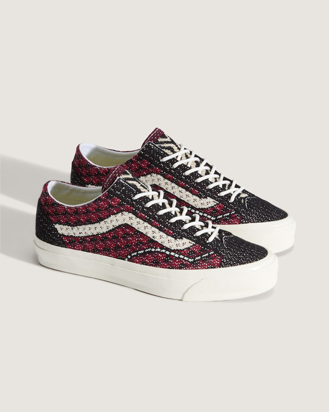 Vans Premium Old Skool Shoe in Geo Check Bordeaux Red