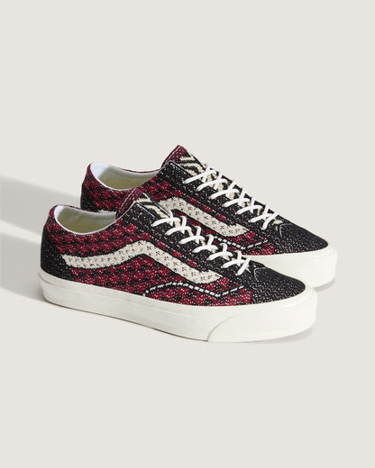 Vans Premium Old Skool Shoe in Geo Check Bordeaux Red