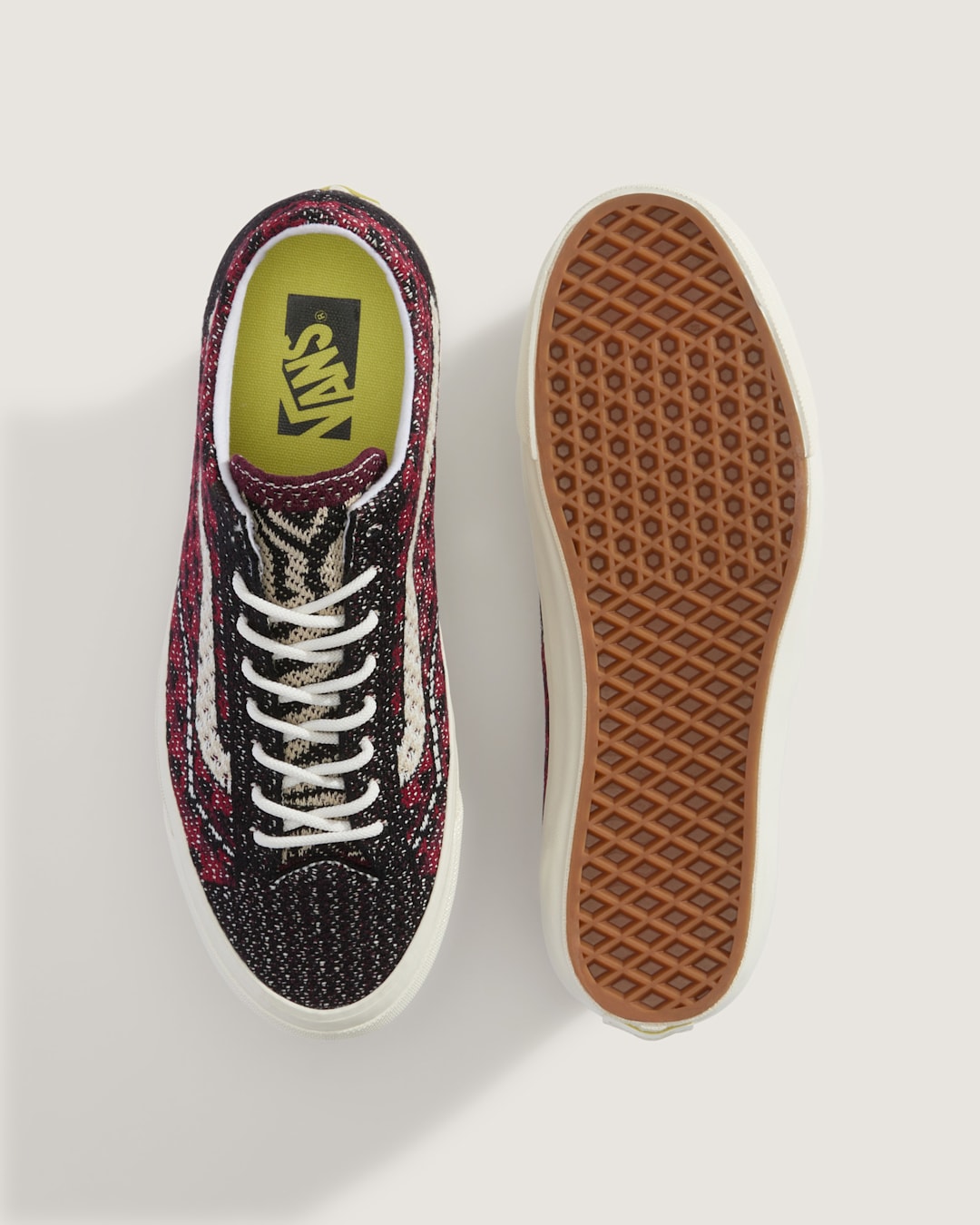 Vans Premium Old Skool Shoe in Geo Check Bordeaux Red