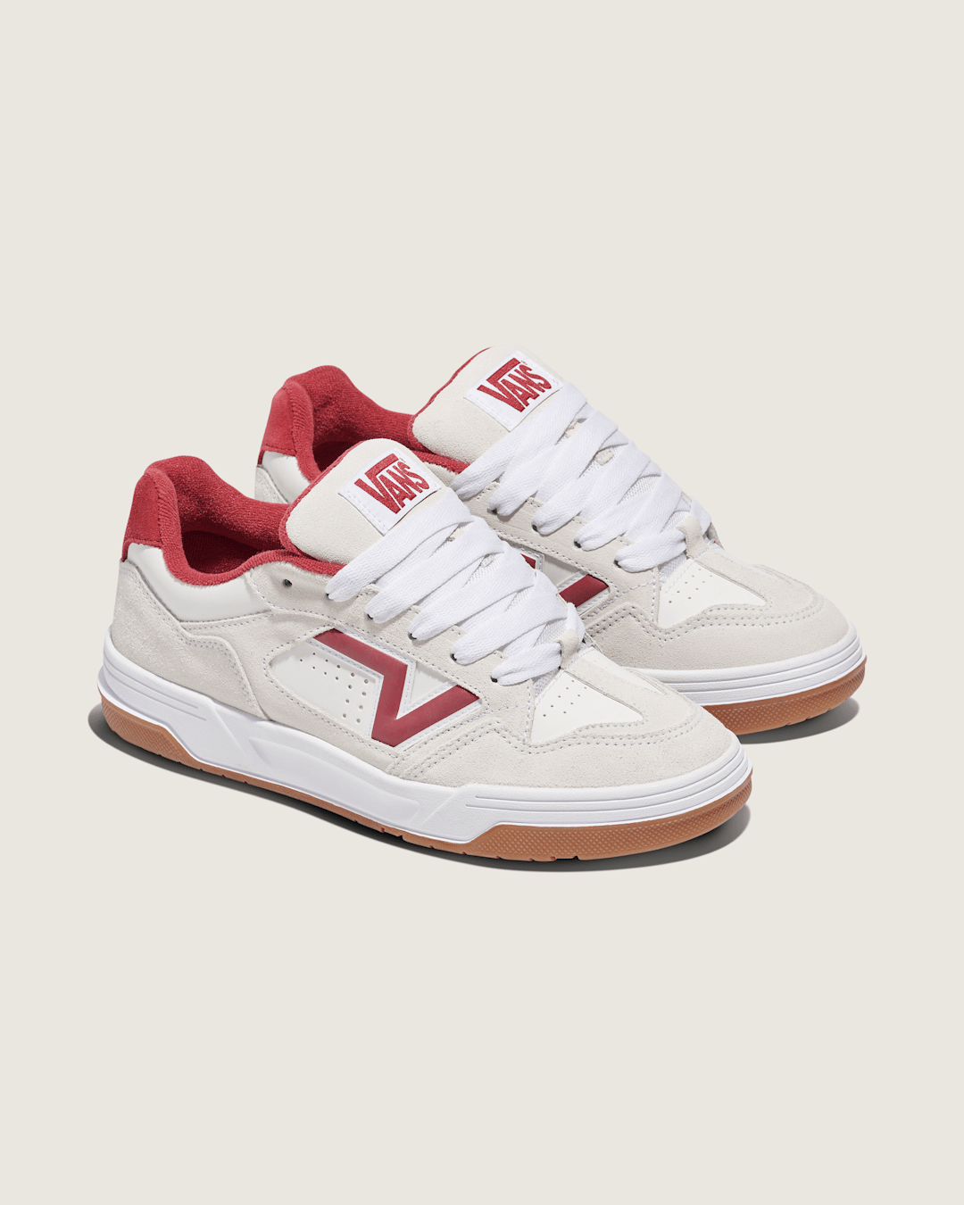 Vans Upland Shoe in White / Sun-Dried Tomato Red