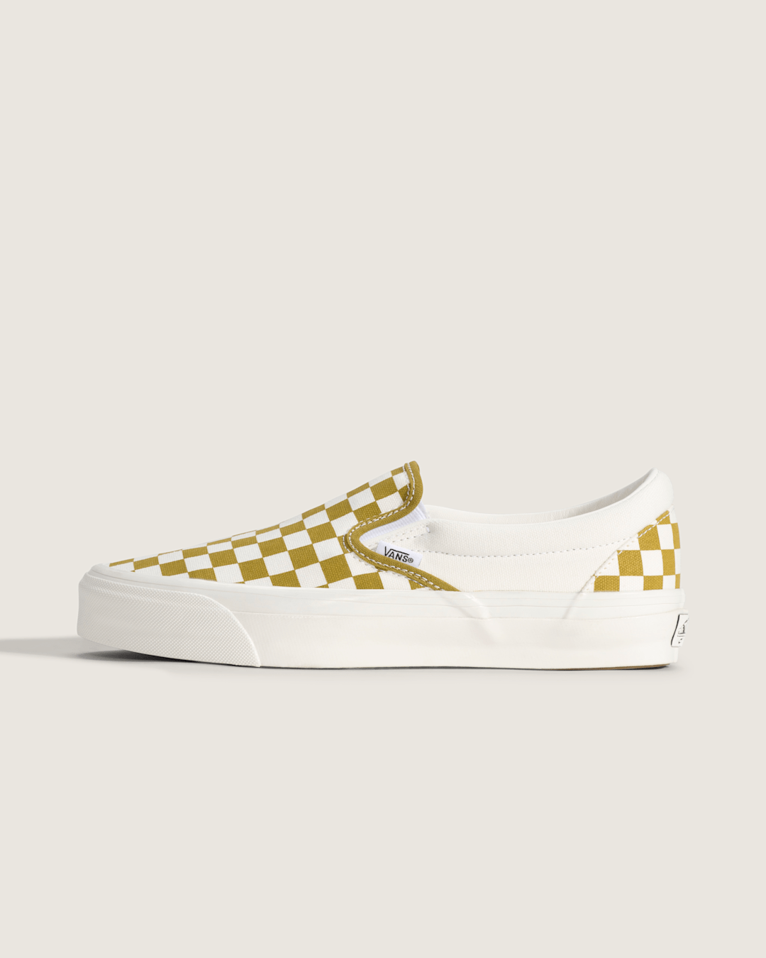 Vans Premium Classic Slip-On Checkerboard Shoe in Checkerboard Burnt Gold Yellow