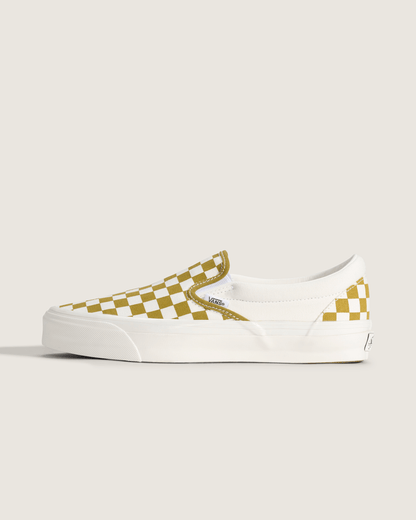 Vans Premium Classic Slip-On Checkerboard Shoe in Checkerboard Burnt Gold Yellow