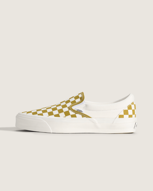 Vans Premium Classic Slip-On Checkerboard Shoe in Checkerboard Burnt Gold Yellow