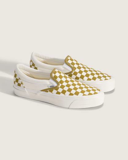 Vans Premium Classic Slip-On Checkerboard Shoe in Checkerboard Burnt Gold Yellow