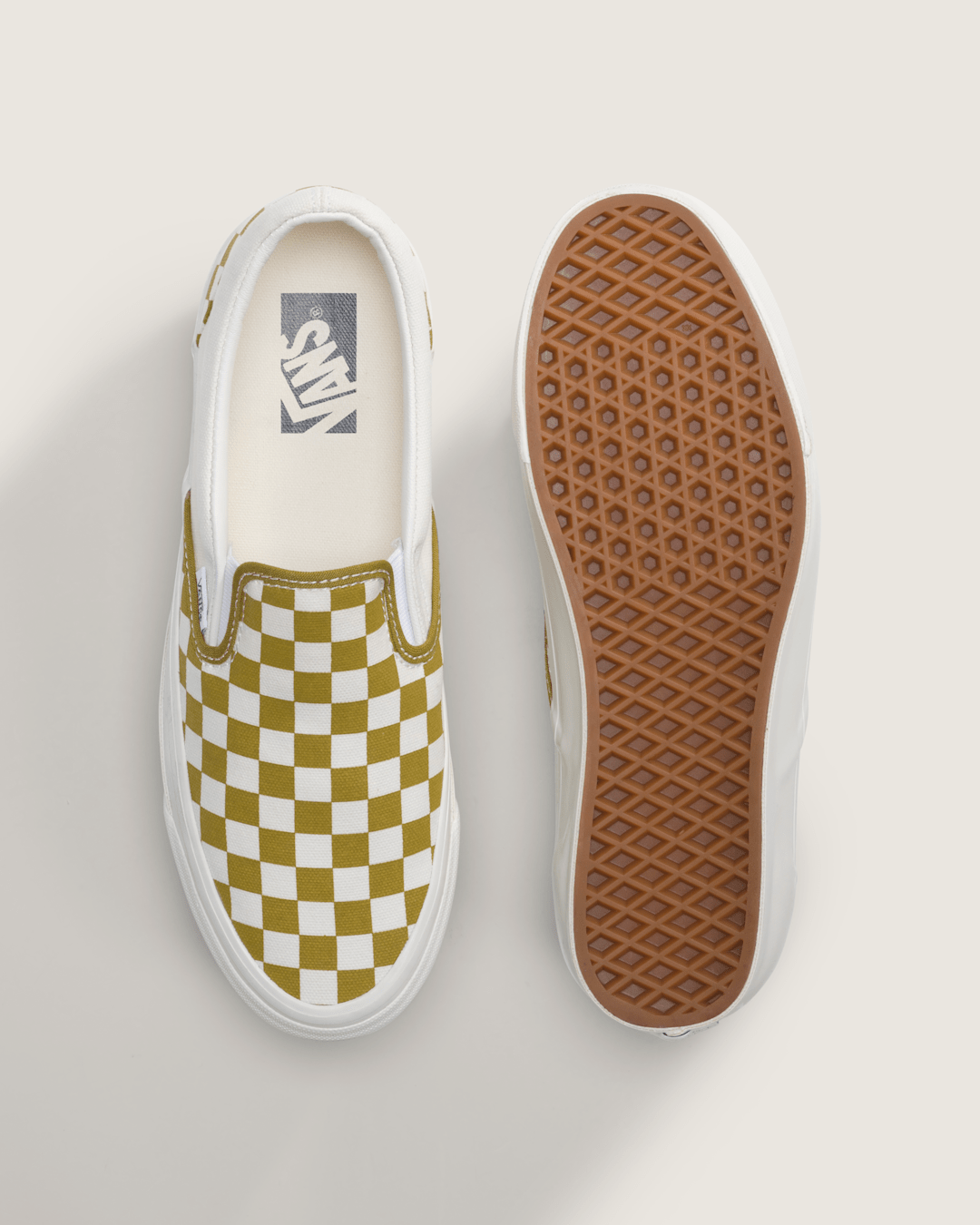 Vans Premium Classic Slip-On Checkerboard Shoe in Checkerboard Burnt Gold Yellow
